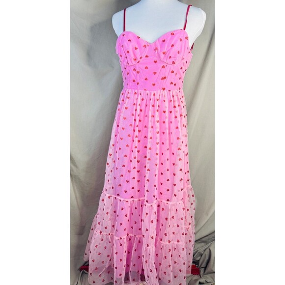 Betsey Johnson Dresses & Skirts - Betsey Johnson Heart Print Dress Bustier Midi Pink Feminine Coquette NWT S/XS/2